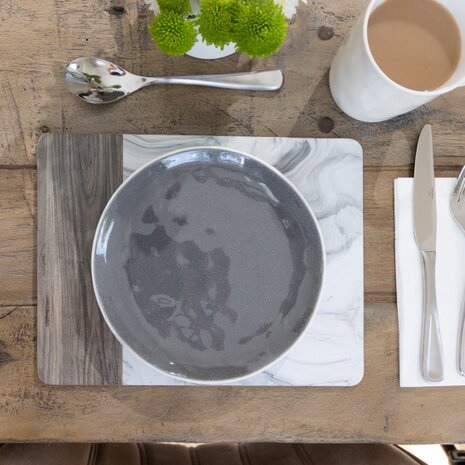 placemats Marble 30 x 23 cm kurk wit/grijs 6 stuks