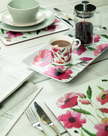 placemats Color Poppies 40 x 29 cm kurk rood 4 stuks