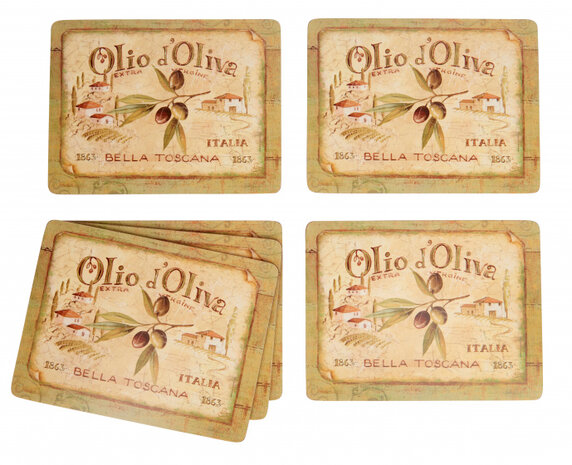 placemats Olio d&#039;Oliva 30 x 23 cm kurk groen 6 stuks