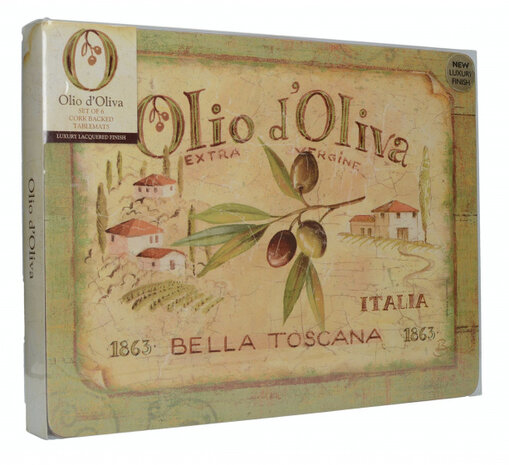 placemats Olio d&#039;Oliva 30 x 23 cm kurk groen 6 stuks