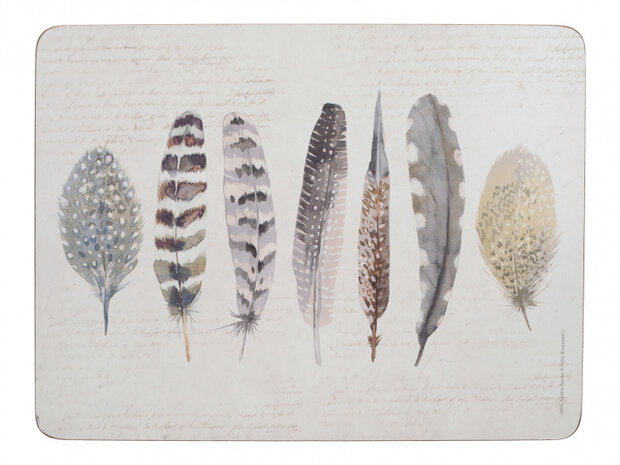 placemats Feathers&nbsp;30 x 23 cm kurk cr&egrave;me 6 stuks
