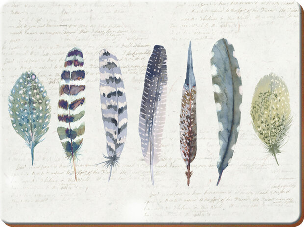 placemats Feathers&nbsp;30 x 23 cm kurk cr&egrave;me 6 stuks