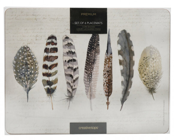 placemats Feathers&nbsp;30 x 23 cm kurk cr&egrave;me 6 stuks