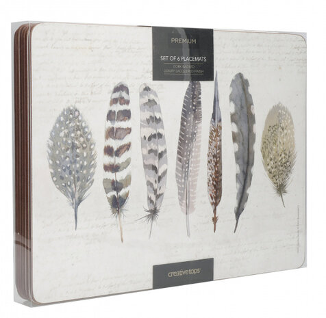 placemats Feathers&nbsp;30 x 23 cm kurk cr&egrave;me 6 stuks