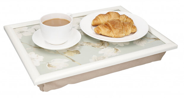 dienblad Duck Egg Floral 44 x 34 cm hout lichtblauw