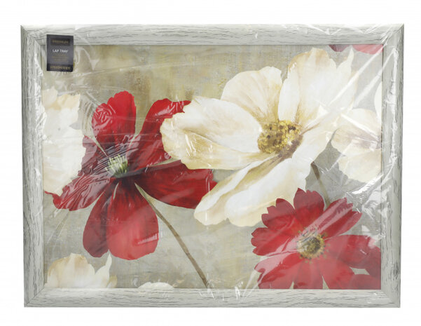 dienblad Flower Study 44 x 34 cm hout grijs/rood
