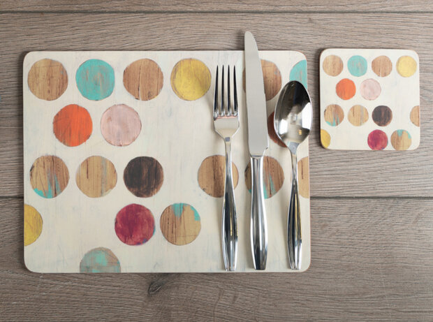 placemats Retro Spot 40 x 29 cm kurk cr&egrave;me 4 stuks