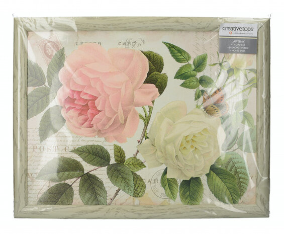 dienblad Rose Garden 44 x 34 cm hout cr&egrave;me