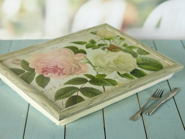 dienblad Rose Garden 44 x 34 cm hout cr&egrave;me