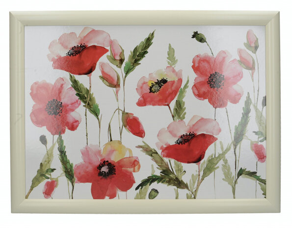 dienblad Watercolour Poppies 44 x 34 cm hout wit