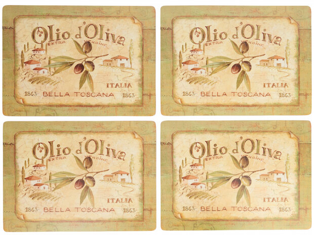placemats Olio D&#039;Oliva 40 x 29 cm kurk groen 4 stuks