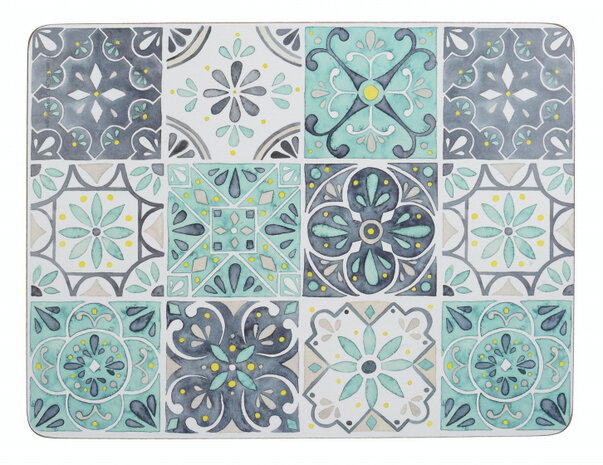 placemats Tile 30 x 23 cm kurk groen 6 stuks