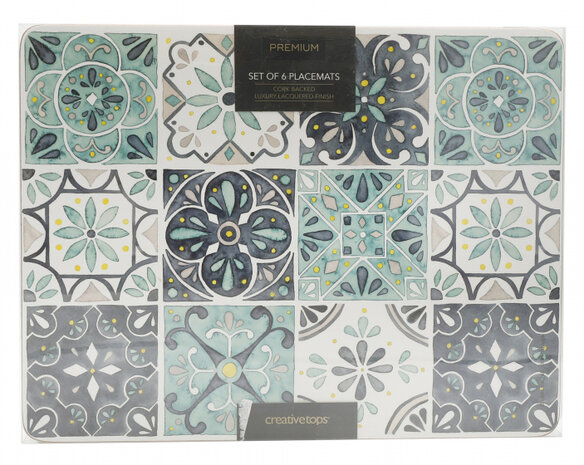 placemats Tile 30 x 23 cm kurk groen 6 stuks