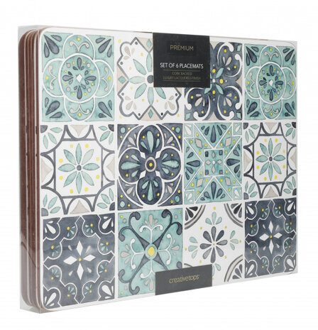 placemats Tile 30 x 23 cm kurk groen 6 stuks