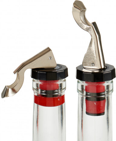 wijnstoppers siliconen/staal zilver/rood/zwart 2 stuks
