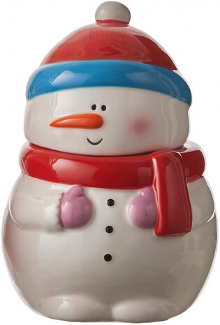 voorraadpot sneeuwpop keramiek 15,5 cm wit