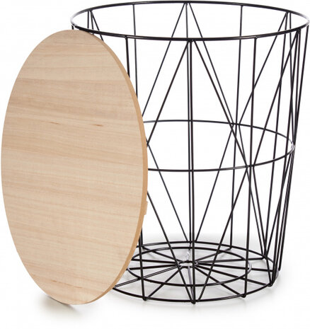 bijzettafel 39 x 41 cm staal/hout zwart/naturel 2-delig