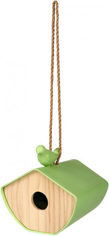 vogelhuisje 16 x 16 x 14,4 cm hout/bamboe naturel/groen