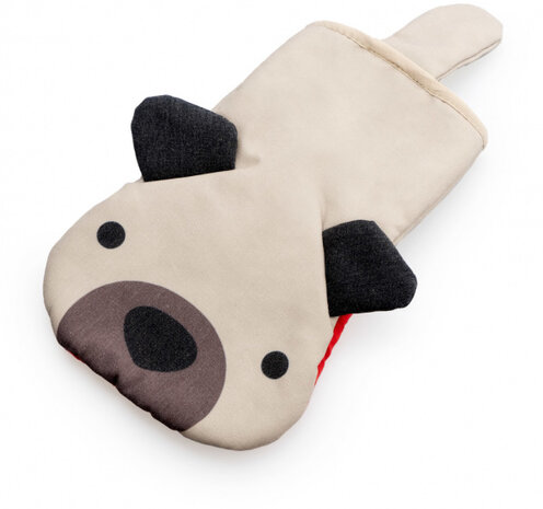 ovenwant Woof! 34 x 16 cm polyester/siliconen beige/rood