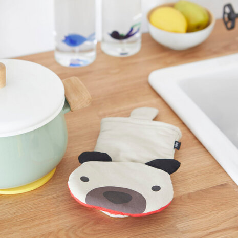 ovenwant Woof! 34 x 16 cm polyester/siliconen beige/rood