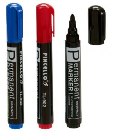 permanentmarker zwart/rood/blauw 3 stuks
