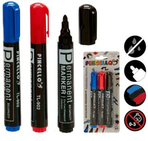 permanentmarker zwart/rood/blauw 3 stuks