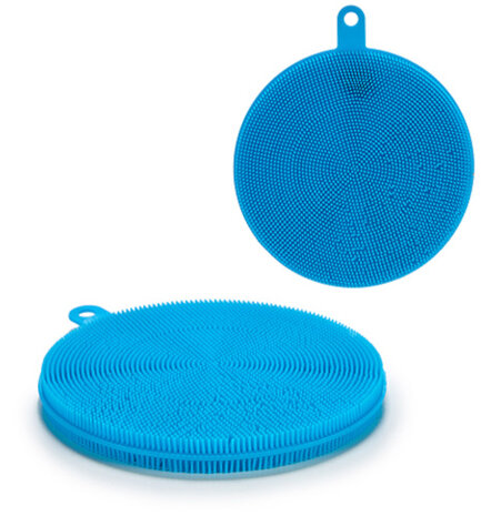 schuurspons 16 x 14 x 1,3 cm siliconen blauw