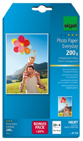 fotopapier Inkjet glans 15 x 10 cm 200 gram wit 24 vellen