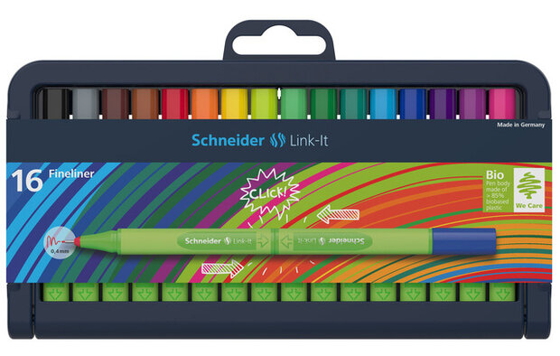 fineliner set Link-It 0,4 mm rubber 16 stuks