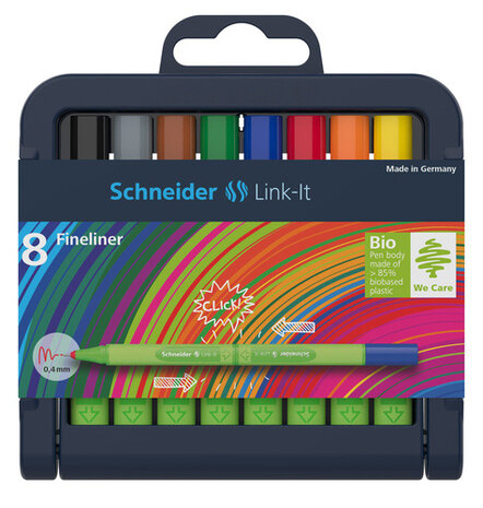 fineliner set Link-It 0,4 mm rubber 8 stuks