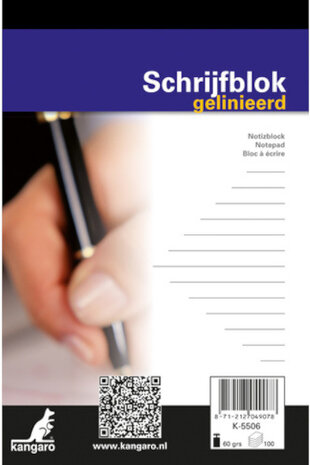 schrijfblok kopgeniet A6 gelinieerd wit 100 pagina&#039;s