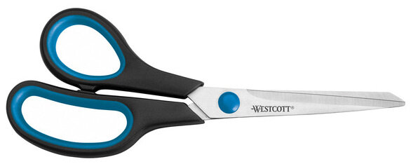 kantoorschaar Easy Grip 21 cm RVS zwart/blauw