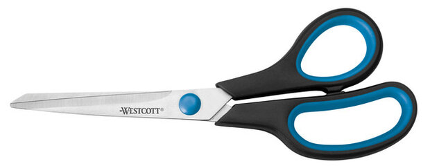 kantoorschaar Easy Grip 21 cm RVS blauw/zwart