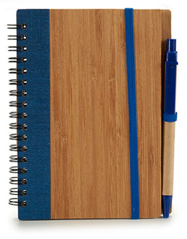 notitieboek lijnen 16 x 12 cm bamboe/papier blauw 2-delig