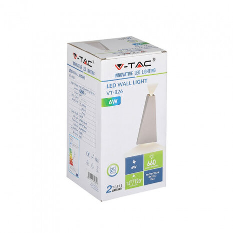 wandlamp VT-826 6W led 4000k 200 x 90 mm aluminium wit