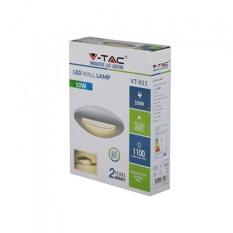 wandlamp VT-811 led 10W 3000K 1100 lm 30 x 21,5 cm wit