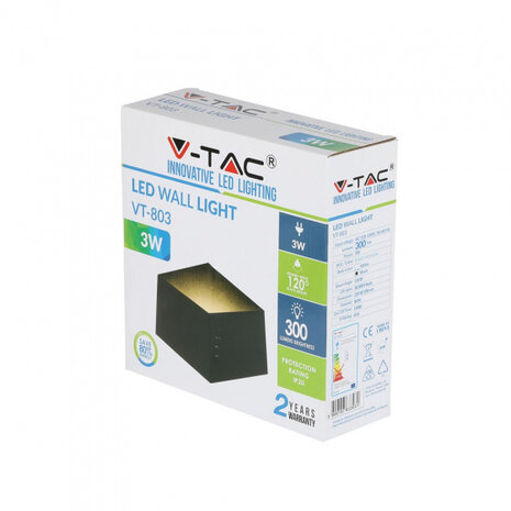 wandlamp VT-803 led 3W 3000K 300 lm 220 mm zwart