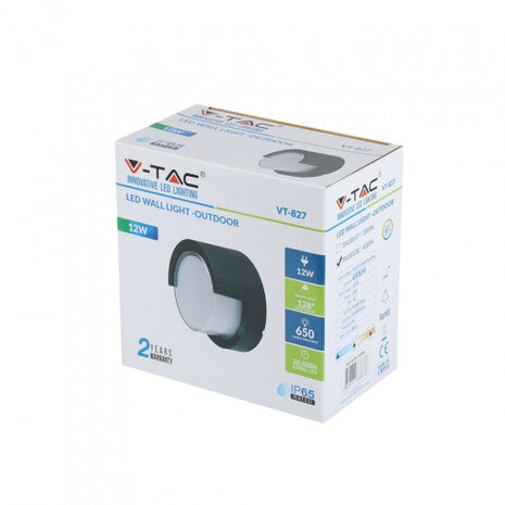 wandlamp VT-827 led 12W 4000K 650 lm 169 mm zwart