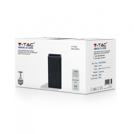 wandlamp VT-893 led 25 W IP20 24 x 12 cm zwart