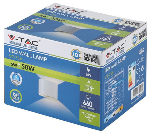 wandlamp VT-756 14 x 11,5 cm aluminium 6W 3000K zwart