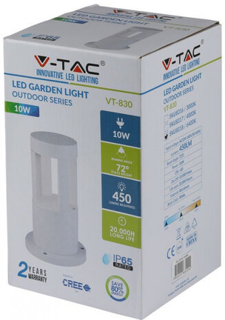 padverlichting VT-830 10W 6400K 450lm 25 cm IP65 wit