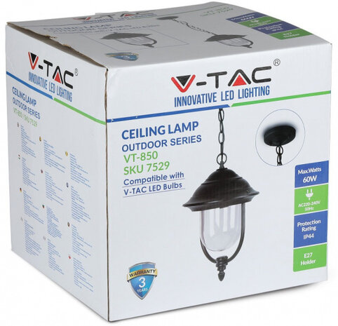 hanglamp VT-850 25 cm E27 aluminium&nbsp;60W IP44 zwart