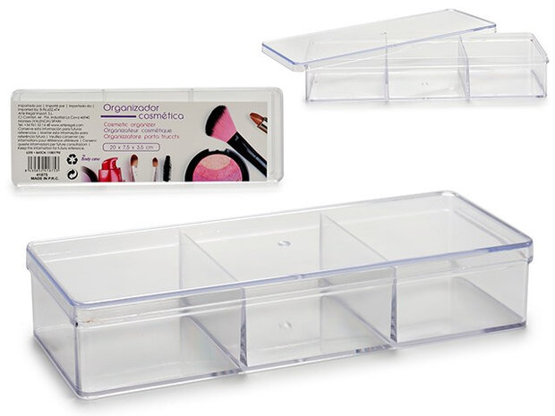 make-up doos 20 x 7 x 3,5 cm polypropyleen transparant