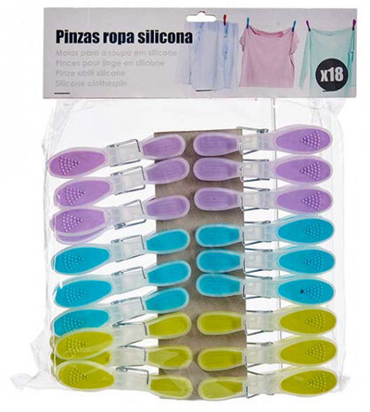 vershoudclips siliconen groen/paars/blauw 18 stuks