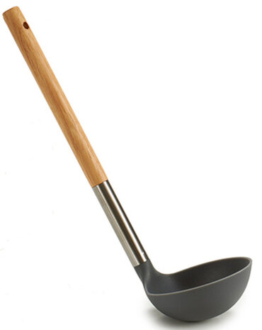 soeplepel 30,5 cm hout/RVS/nylon zwart/bruin