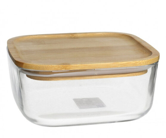 vershoudbakje 15 x 15 cm glas/hout transparant