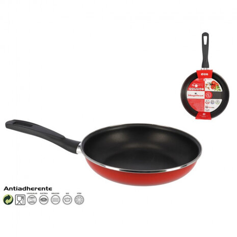 koekenpan 26 cm staal rood/zwart