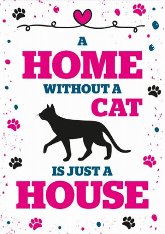 wandbord Home Cat 21 x 14,8 x 2 cm staal wit/roze