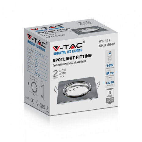 spotfitting VT-817 GU10 35W 82 mm IP20 zilver 2 stuks