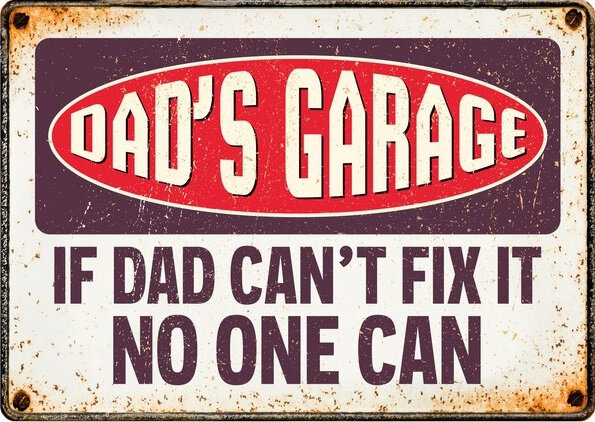 wandbord Dad&#039;s Garage 14,8 x 21 cm staal bruin